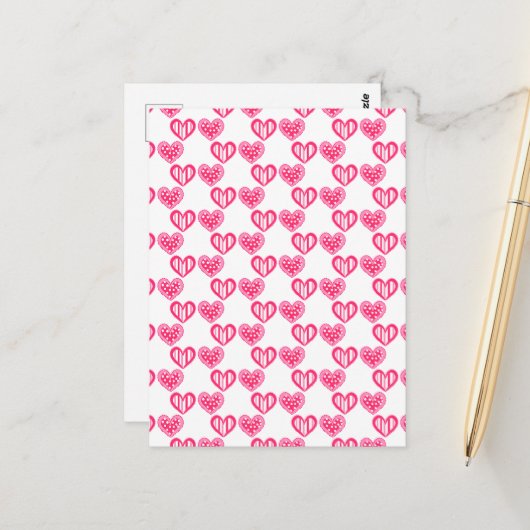 Polka dot en strepen harten briefkaart (Voorkant / Achterkant in situ)