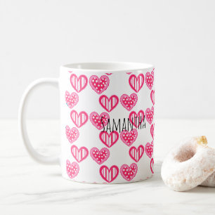 Polka dot en strepen harten koffiemok