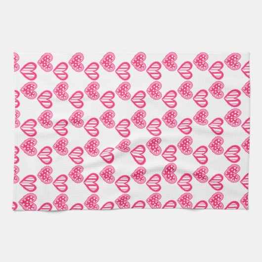 Polka dot en strepen harten theedoek (Horizontaal)