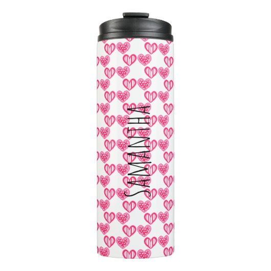 Polka dot en strepen harten thermosbeker (Voorkant)