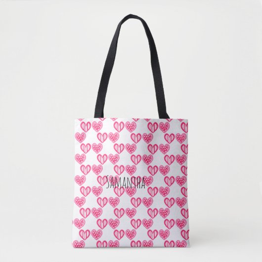 Polka dot en strepen harten tote bag (Voorkant)