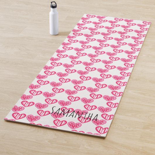 Polka dot en strepen harten yogamat (In situ)