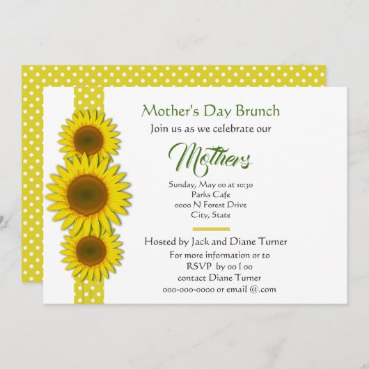 Polka Dot en Sunflower Moederdag Uitnodiging (Voorkant / Achterkant)