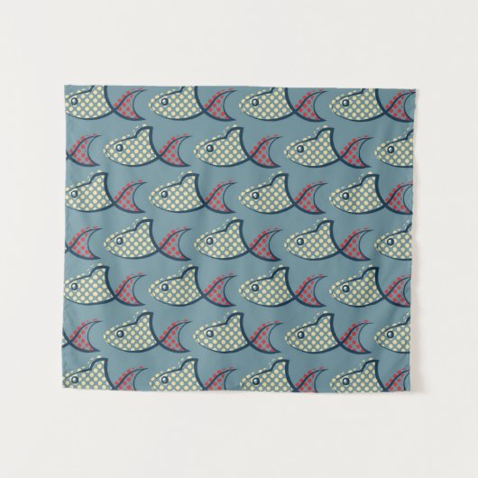 Polka Dot Fish Pattern Wandkleed (Voorkant (horizontaal))