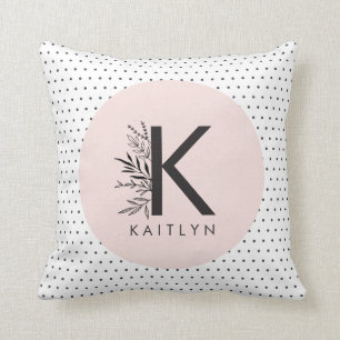 Polka dot floral monogram kussen