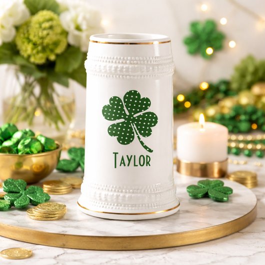 Polka dot Four Leaf Clover Aanpassen Bierpul