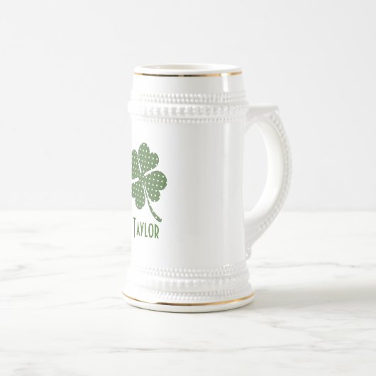 Polka dot Four Leaf Clover Aanpassen Bierpul (Voorkant rechts)