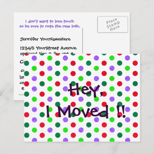 Polka Dot Fun Nieuwe Home Meldingen Aankondigingskaart (Voorkant / Achterkant)