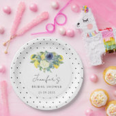 Polka dot geel blauw citroen bruids papier Bord (Feest)