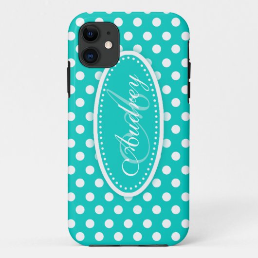 Polka dot genaamd blauwgroen aqua iphone case (Achterkant)