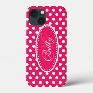 Polka dot gepersonaliseerde rode roze witte ipad c iPhone 13 mini hoesje