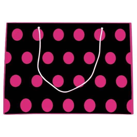 Polka Dot Gift Bag - Groot (zwart en neonroze) Groot Cadeauzakje (Voorkant)