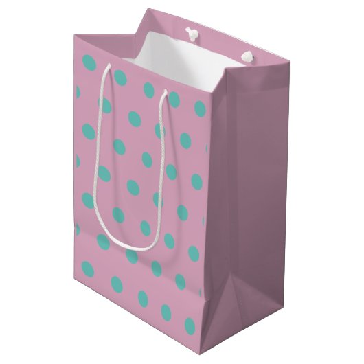 Polka Dot Gift Bag (Roze & Aqua) Medium Cadeauzakje (Voorkant Gekanteld)