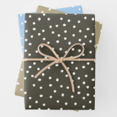Polka Dot Gift Wrap, Cargo Green, Zand, Blauw Inpakpapier Vel (In situ)