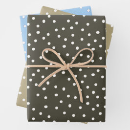 Polka Dot Gift Wrap, Cargo Green, Zand, Blauw Inpakpapier Vel