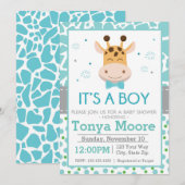 Polka Dot Giraffe Baby shower Uitnodiging (jongen) (Voorkant / Achterkant)