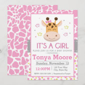 Polka Dot Giraffe Baby shower Uitnodiging (meisje) (Voorkant / Achterkant)