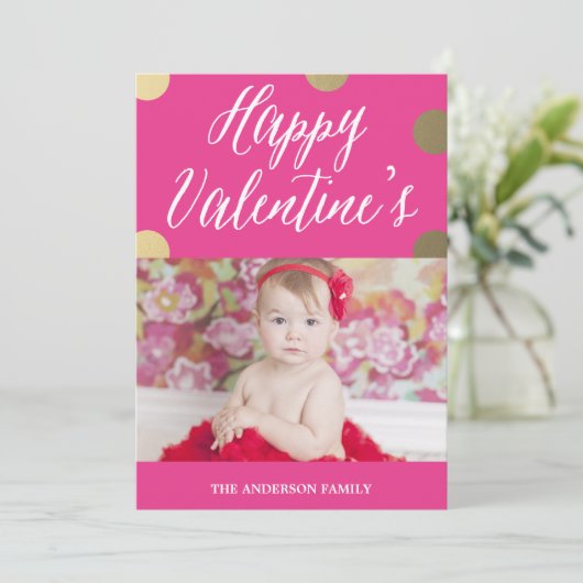 Polka Dot Gold | Fotokaart Valentijnsdag Feestdagenkaart (Staand voorkant)