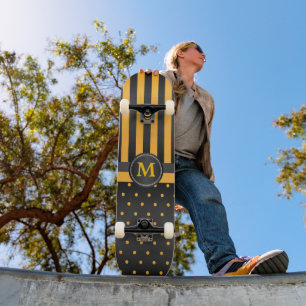 Polka Dot Golden Yellow en Black Stripes Skateboard