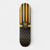 Polka Dot Golden Yellow en Black Stripes Skateboard (Voorkant)