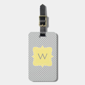 Polka Dot Gray and Yellow Monogram Bagagelabel
