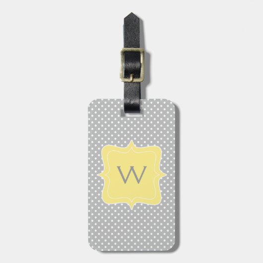 Polka Dot Gray and Yellow Monogram Bagagelabel (Voorkant verticaal)