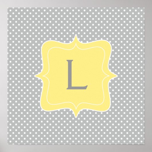 Polka Dot Gray and Yellow Monogram Poster (Voorkant)