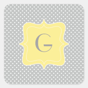 Polka Dot Gray and Yellow Monogram Vierkante Sticker