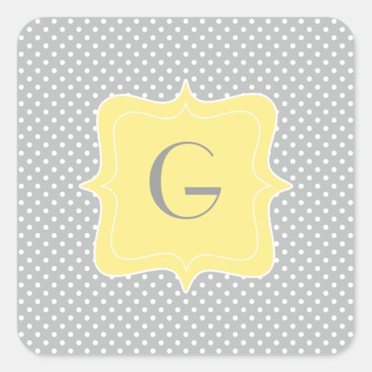 Polka Dot Gray and Yellow Monogram Vierkante Sticker (Voorkant)