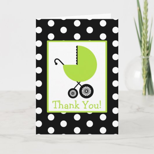 Polka Dot & Green Carriage Baby shower Bedankt (Voorkant)