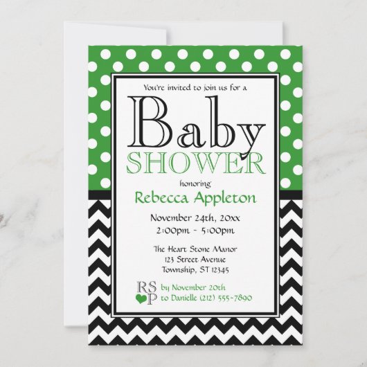 Polka Dot Green en Chevron Baby shower Kaart (Voorkant)