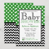 Polka Dot Green en Chevron Baby shower Kaart (Voorkant / Achterkant)