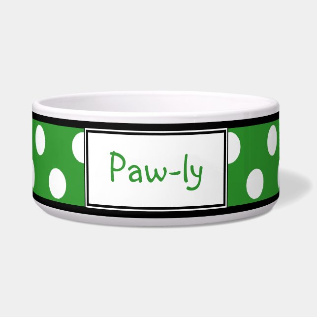 Polka Dot Green Persoonlijke Dog Bowl Voerbakje (Voorkant)