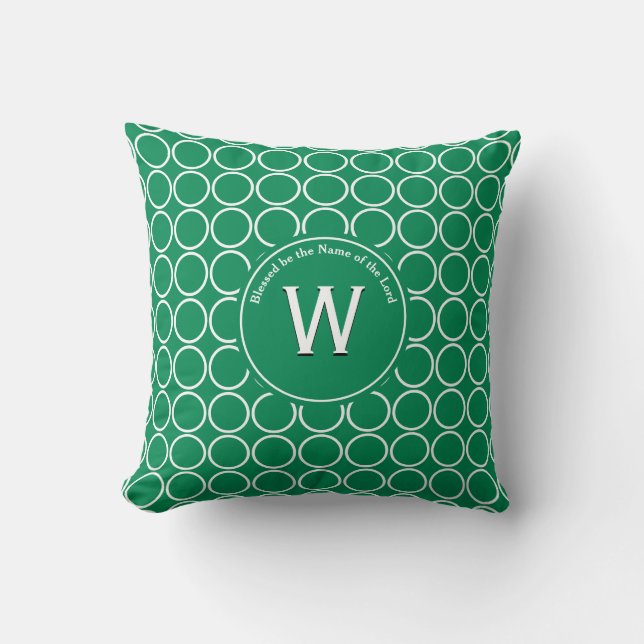 POLKA DOT Green White Gepersonaliseerd Monogram Kussen (Voorkant)
