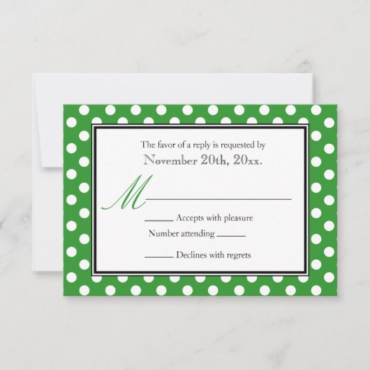 Polka Dot Green & White RSVP Reply Kaarten Kaartje (Voorkant)