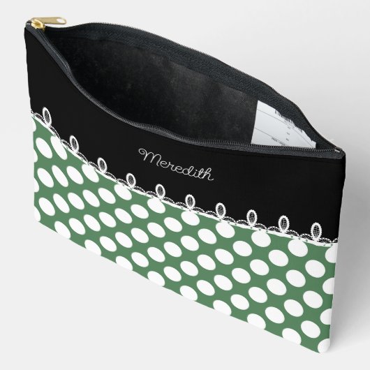 Polka dot groen en zwart met aangepaste naam etui (Open)