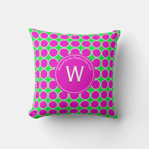 POLKA DOT Groen Roze Gepersonaliseerd Monogram Sch Kussen
