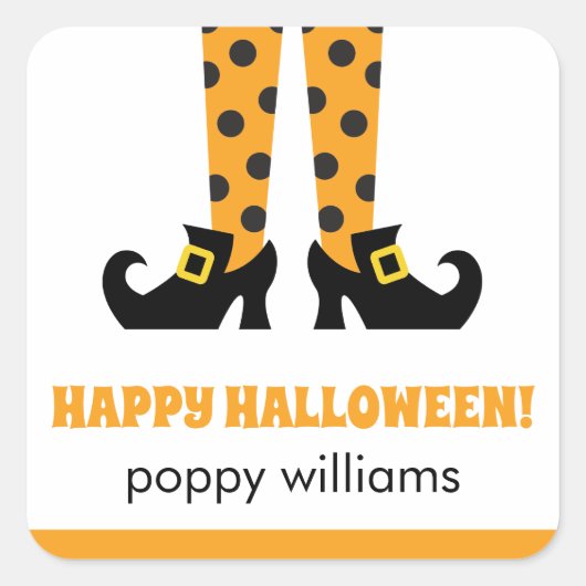 Polka Dot Halloween Heks Gepersonaliseerde Sticker (Voorkant)