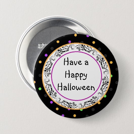 Polka Dot Happy Halloween Black Button (Voorkant /achterkant)