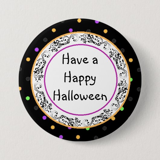 Polka Dot Happy Halloween Black Button (Voorkant)
