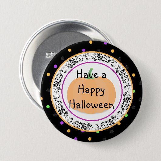 Polka Dot Happy Halloween Black Button (Voorkant /achterkant)
