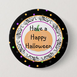 Polka Dot Happy Halloween Black Button