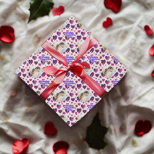 Polka Dot Hearts Custom Photo Cadeaupapier