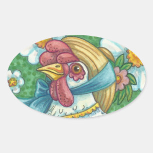 POLKA DOT HEN, CHICKEN STICKERS Oval, blad