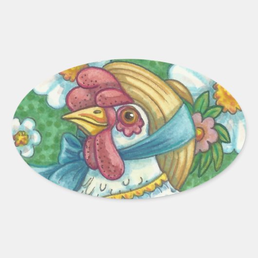 POLKA DOT HEN, CHICKEN STICKERS Oval, blad (Voorkant)