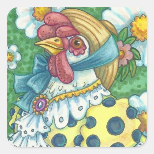 POLKA DOT HEN, STICKER-vierkant, blad Vierkante Sticker (Voorkant)