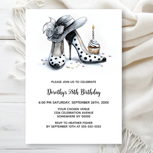 Polka Dot High Heel Shoes Birthday Party Kaart