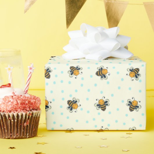 Polka Dot Honey Bees Antiek White Cadeaupapier (Verjaardagsfeest)