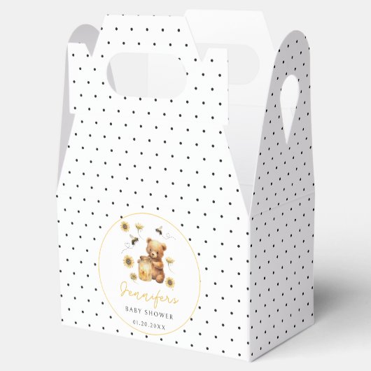 Polka dot honingbij teddybeer baby shower bedankdoosjes (Geopend)