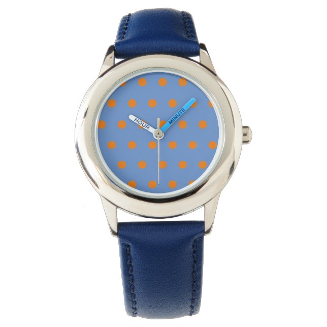 Polka dot horloge (denim blauw & Sinaasappel) (Voorkant)